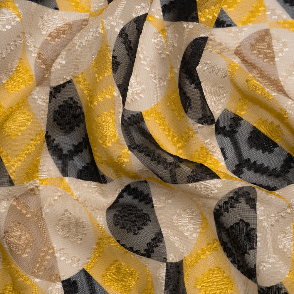 Geometric Burnout Polyester Woven Print - Yellow Circles and Rectangles - Mood Exclusive Floyd's Moon - Joann Fabrics