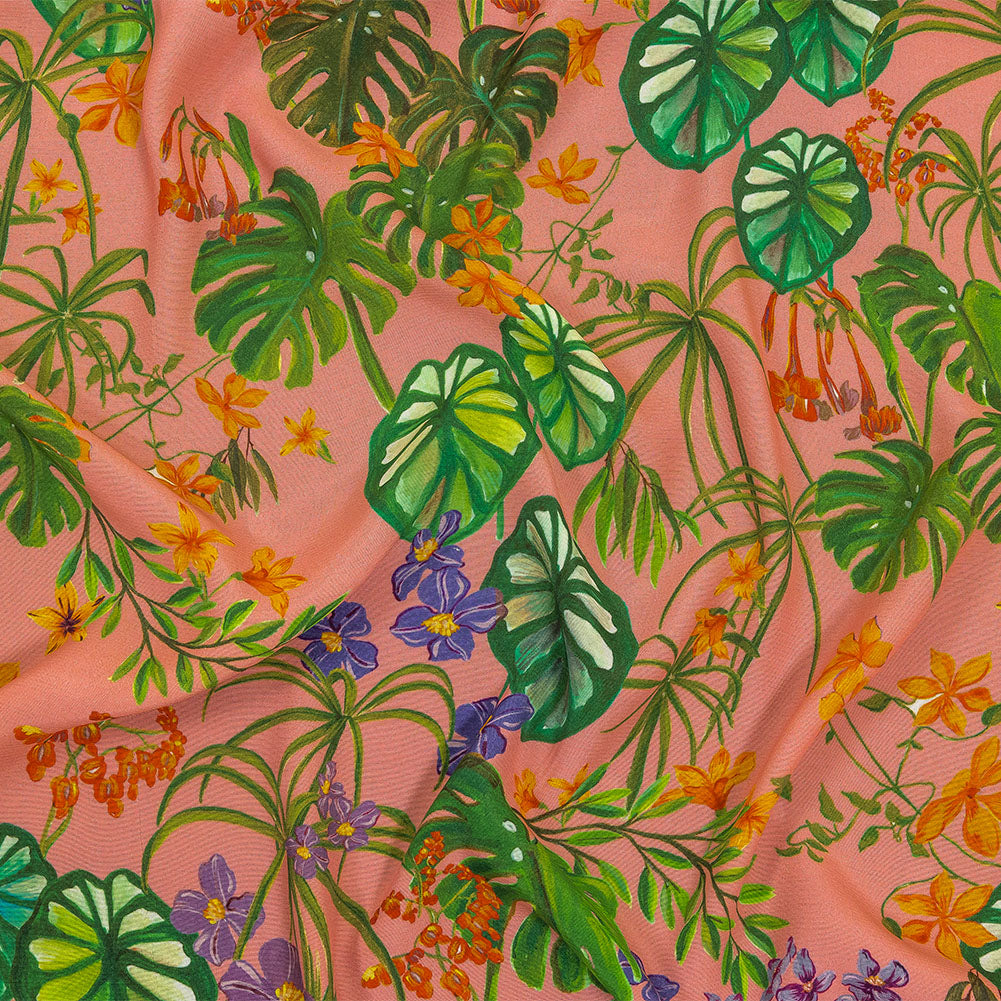 Sustainable Viscose Woven Print - Pink and Green Leaves and Flowers - Mood Exclusive Lily Pad Paradise - Joann Fabrics