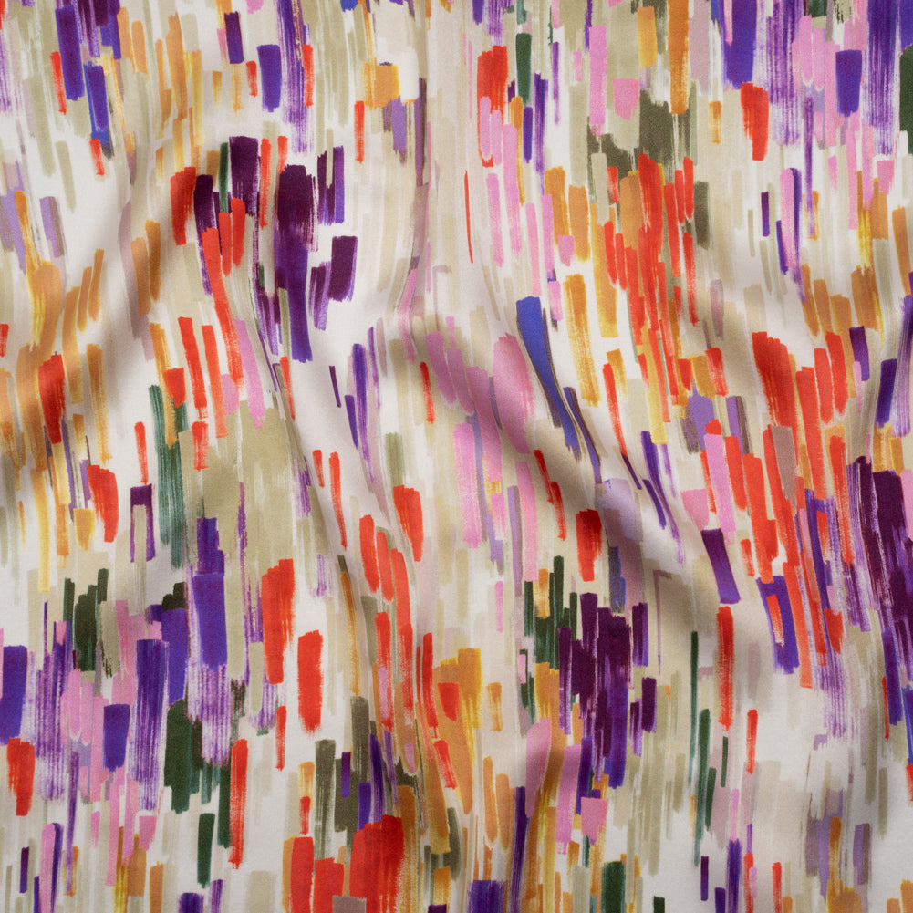 Silk Charmeuse Print 16MM, Made in Italy - Plum Purple, Forest Green and Scarlet Painted Striations - Joann Fabrics