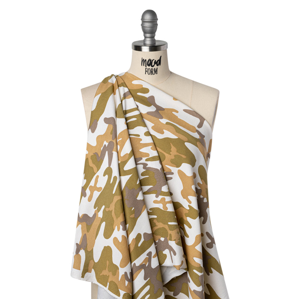 Stretch Cotton 2x2 Rib Knit Print - Cream, Beige and Olive Camouflage - Deadstock - Joann Fabrics
