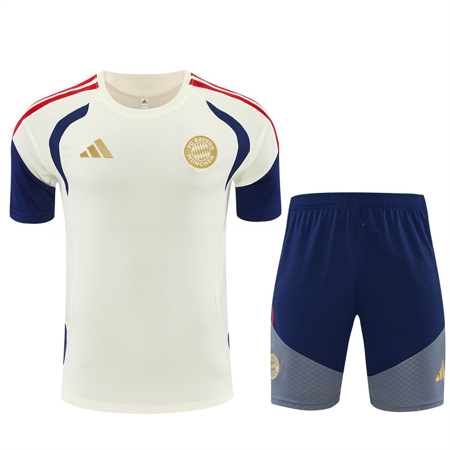 Bayern Munich 26-27 Short-Sleeve Training Set - Cream Top & Deep Blue Shorts - UnitedFutballJersey