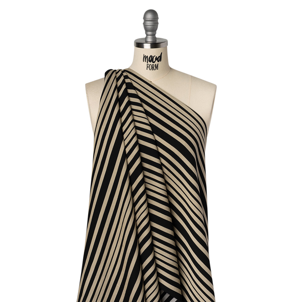 Textured Rayon Twill by Trina Turk - Beige and Black Barcode Stripes - Designer Deadstock - Joann Fabrics