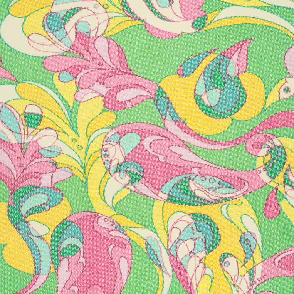 Polyester Stretch Mesh Print - Pink, Yellow and Green Retro Florals and Paisley - Designer Deadstock - Joann Fabrics