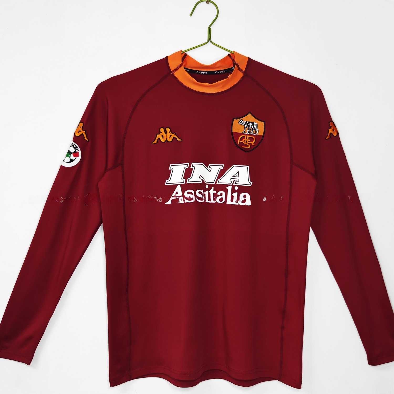 Retro AS Roma 2001-02 Home Long Sleeves Jersey - UnitedFutballJersey