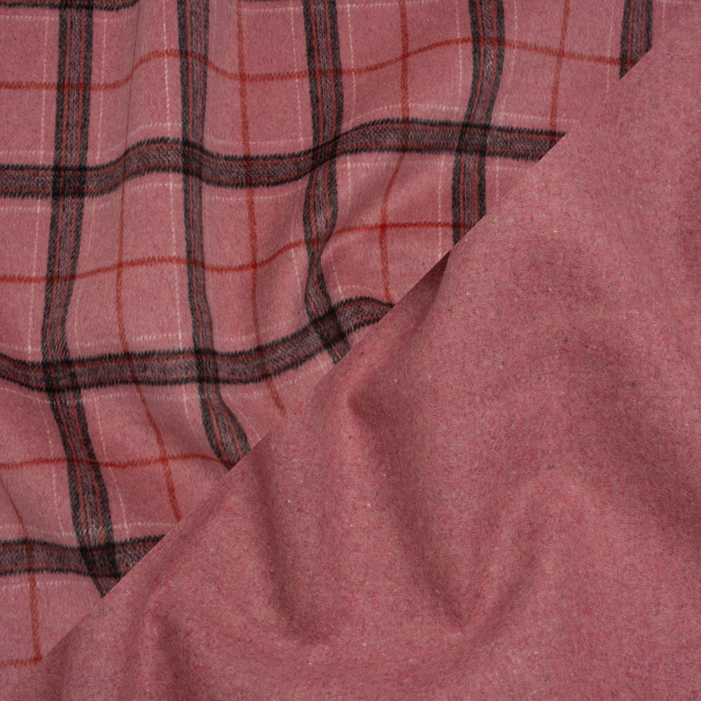 Brushed Wool Double Cloth Coating - Strawberry Pink, Charcoal and Red Plaid and Pink Heathered - Deadstock - Joann Fabrics
