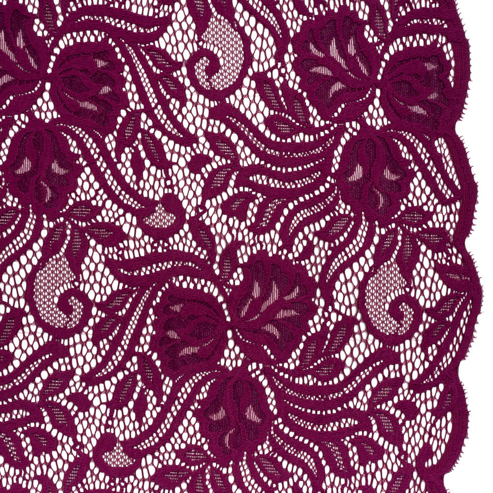 Re-Embroidered Stretch Lace with Finished Edges - Florentina Plum Purple Blossom Trios and Leaves - Tatiana Collection - Joann Fabrics