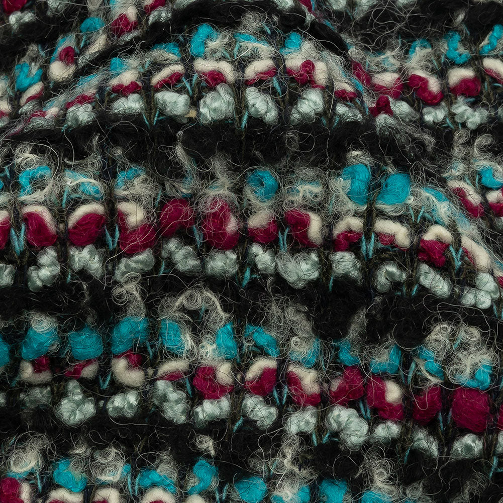Charcoal, Magenta and Turquoise Striped Boucle Chunky Wool Sweater Knit - Joann Fabrics
