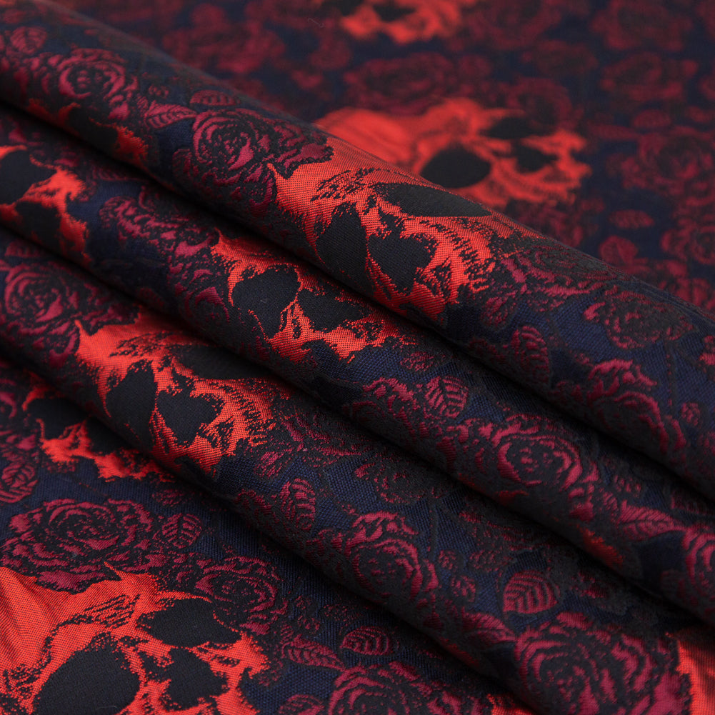 Red and Midnight Blue Skull Brocade - Joann Fabrics