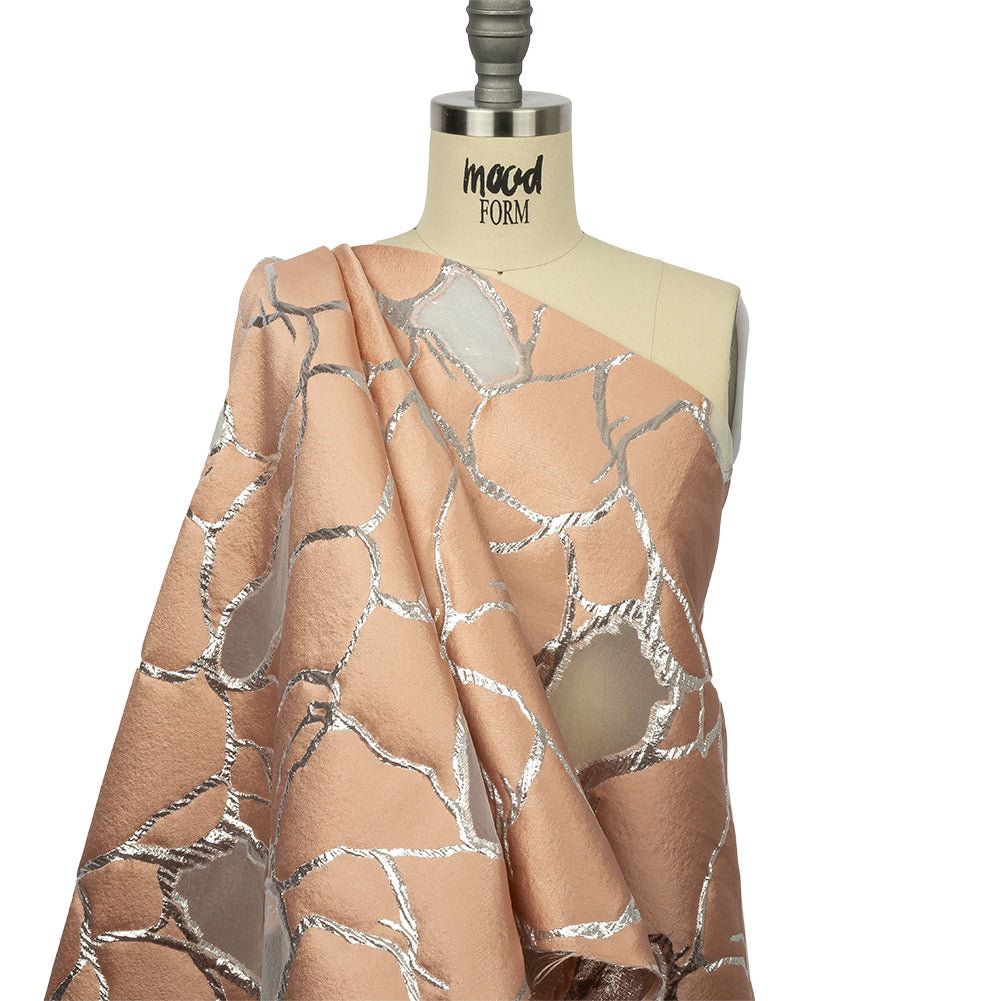 Metallic Silver and Creamsicle Abstract Luxury Burnout Brocade - Joann Fabrics