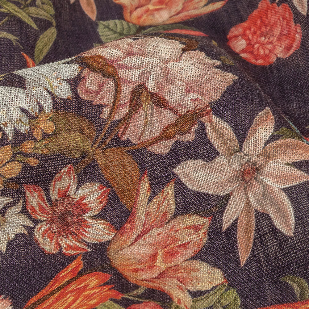 Red, Orange and Eggplant Bouquets Lightweight Linen Woven - Joann Fabrics