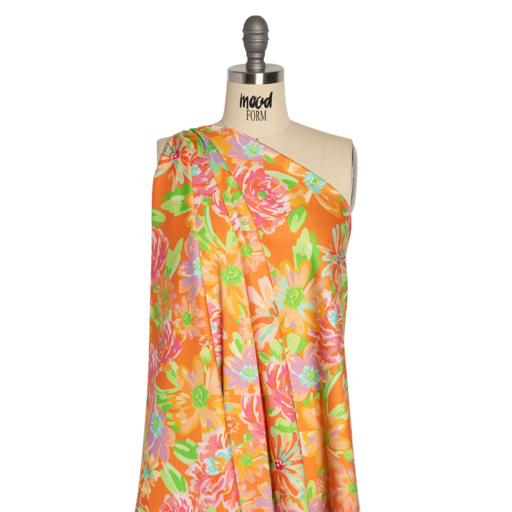 Stretch Cotton Sateen - Orange and Green Floral - Piccadilly Lane Print - Mood Exclusive Marigold Collection - Joann Fabrics