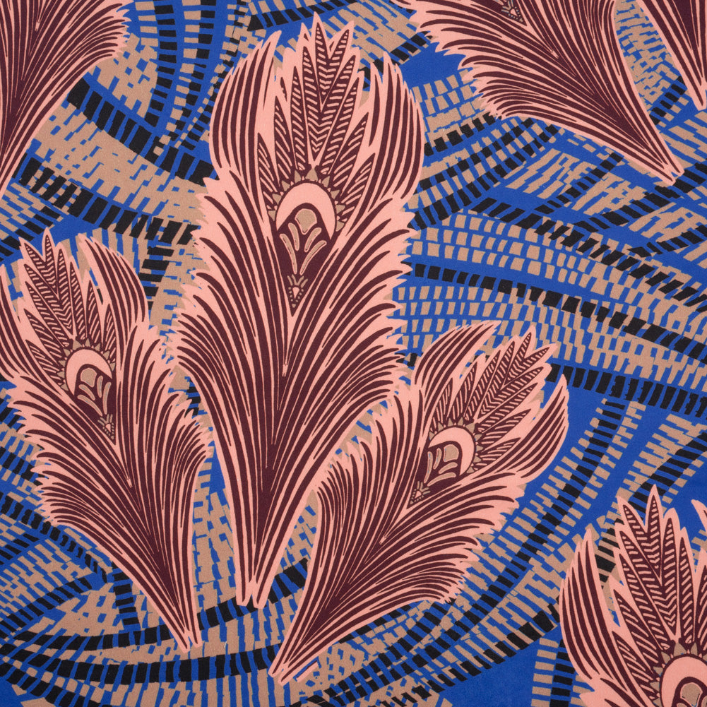 Stretch Cotton Sateen - Cobalt Blue and Burgundy Feathers - Joann Fabrics