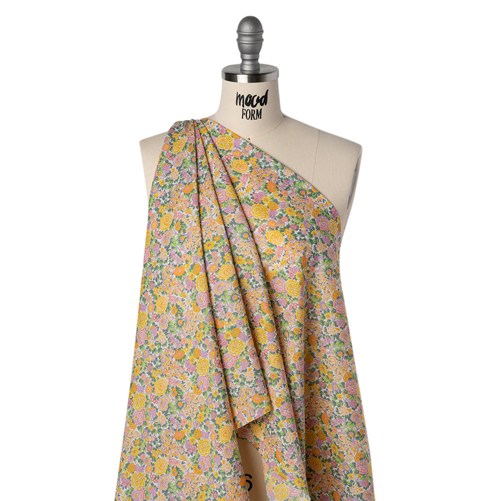 Liberty Fabrics Tana Lawn® - Elysian Day Yellow - Golden Yellow, Light Purple and Green Rosy Blooms - Joann Fabrics