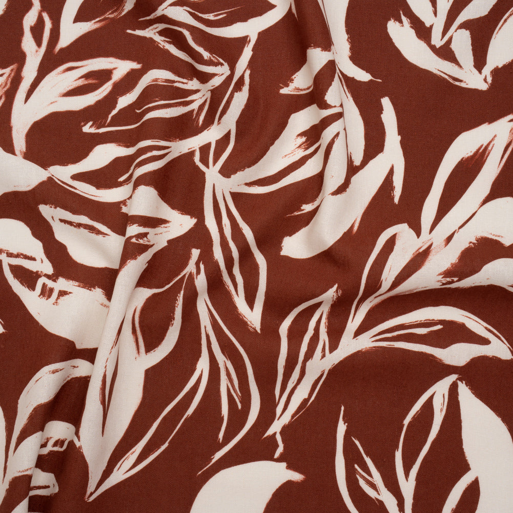 Linen and Rayon Woven - Russet Brown and Cream Sketched Flowers - Mood Exclusive Sketchbook Garden Print - Joann Fabrics
