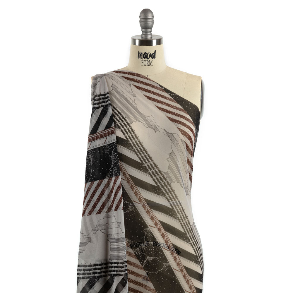 Black, Brown and Gray Clouds and Stripes Silk Chiffon - Joann Fabrics