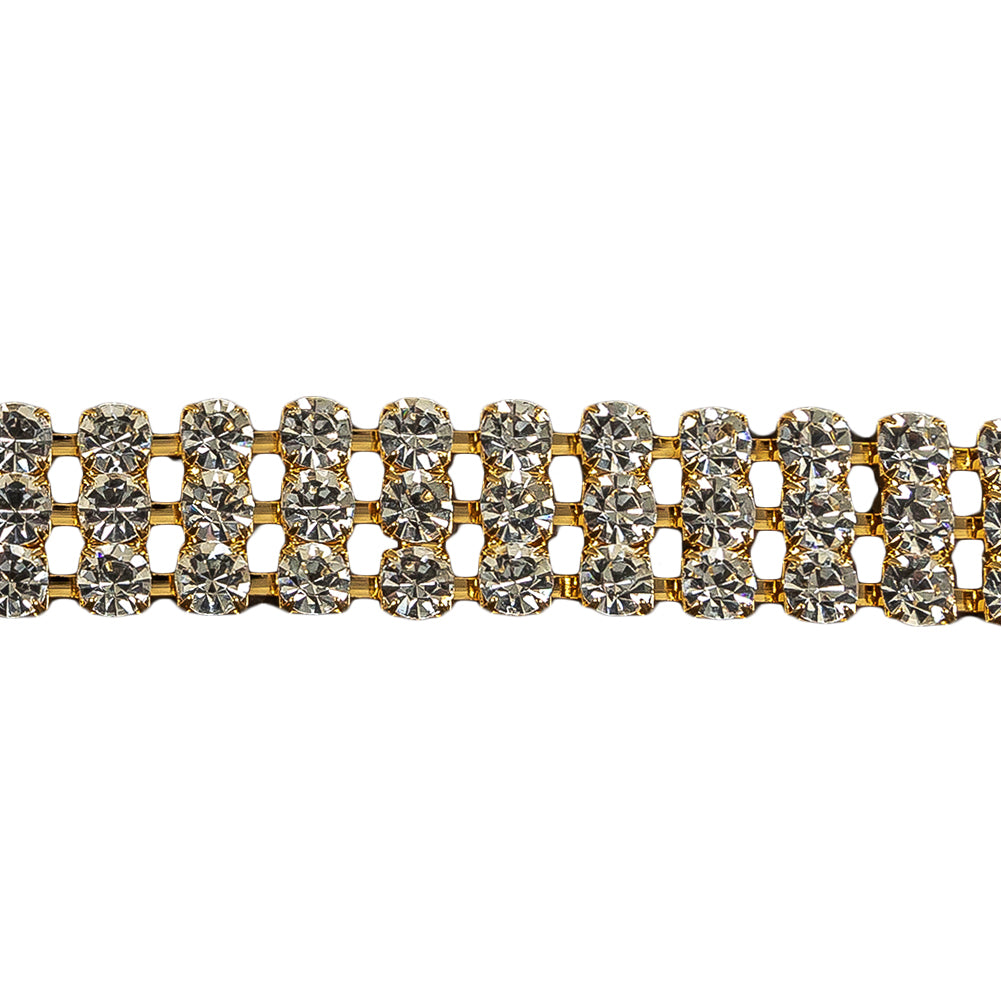 Vintage 3 Row Crystal Rhinestone and Gold Trim - 0.75