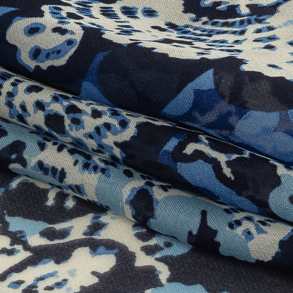 Blue and Cream Floral Silk Chiffon - Joann Fabrics