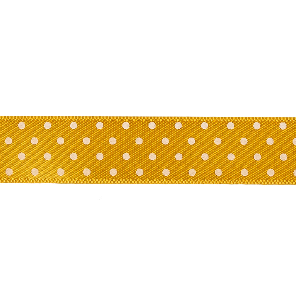 Golden Yellow and White Polka Dot Satin Ribbon - 0.625