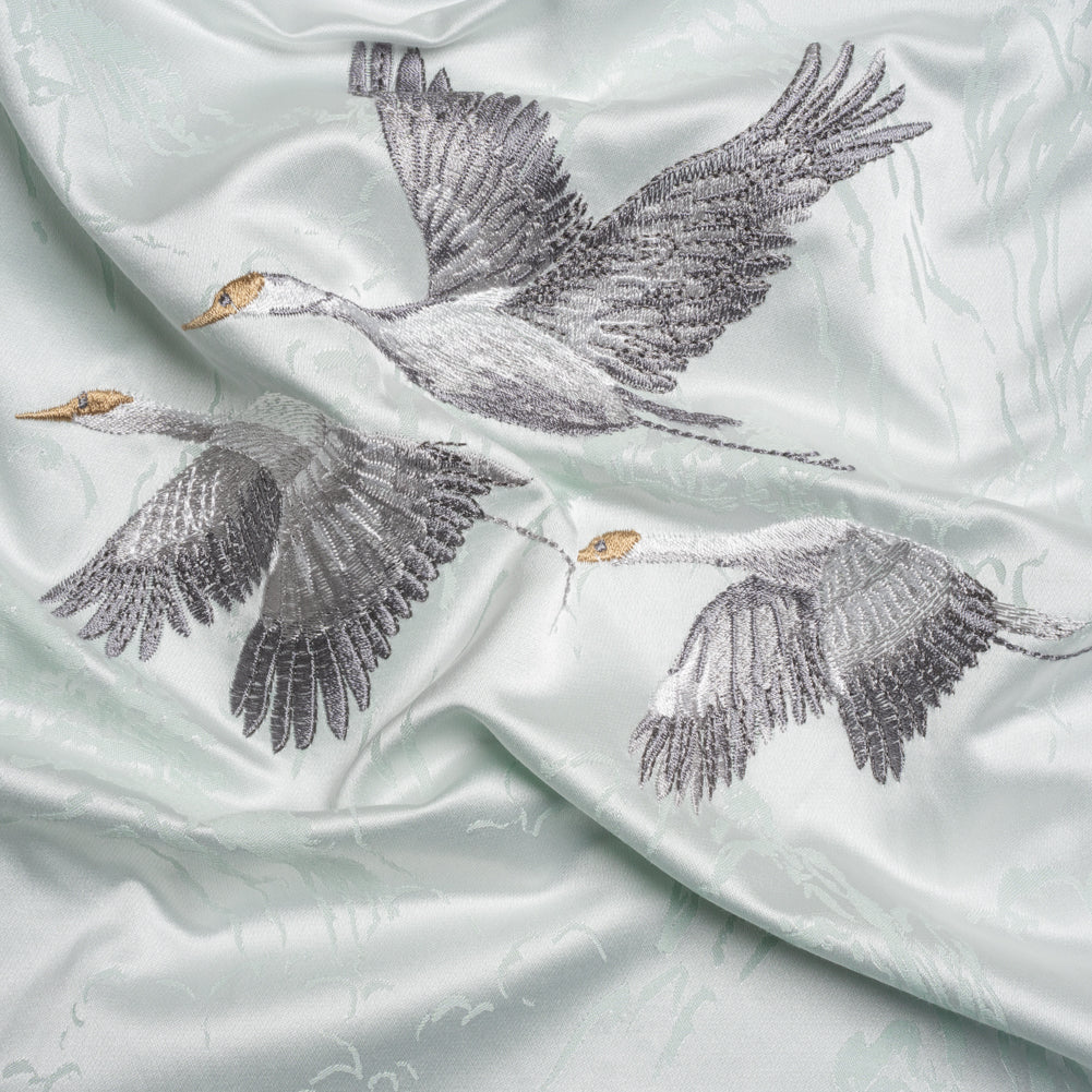 Embroidered Cotton and Polyester Drapery Jacquard - Duckegg Cranes in the Clouds - British Imported - Joann Fabrics
