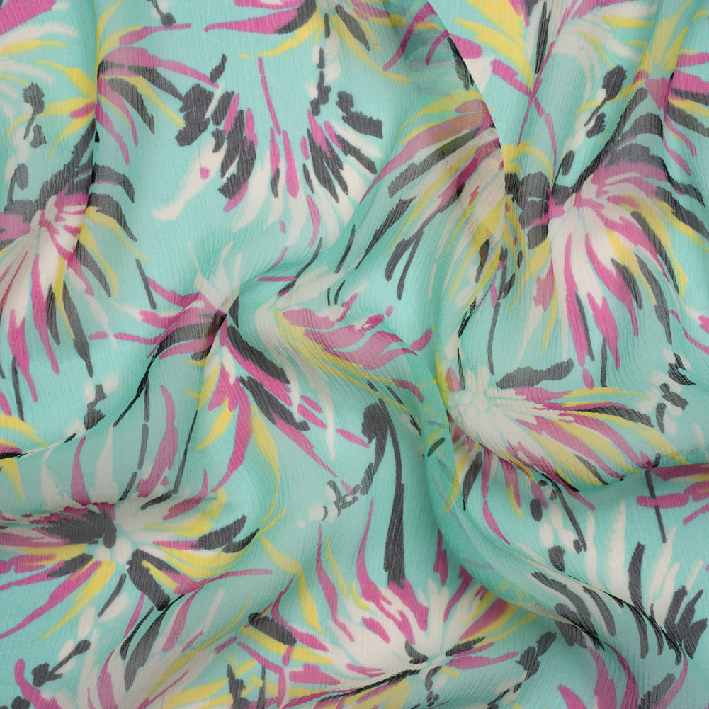 Mint, Pink and Yellow Dreamy Daisies Crinkled Silk Chiffon - Joann Fabrics