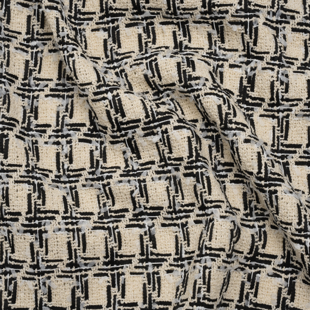 Wool Blend Boucle Tweed - Ivory and Black Houndstooth - Deadstock - Joann Fabrics