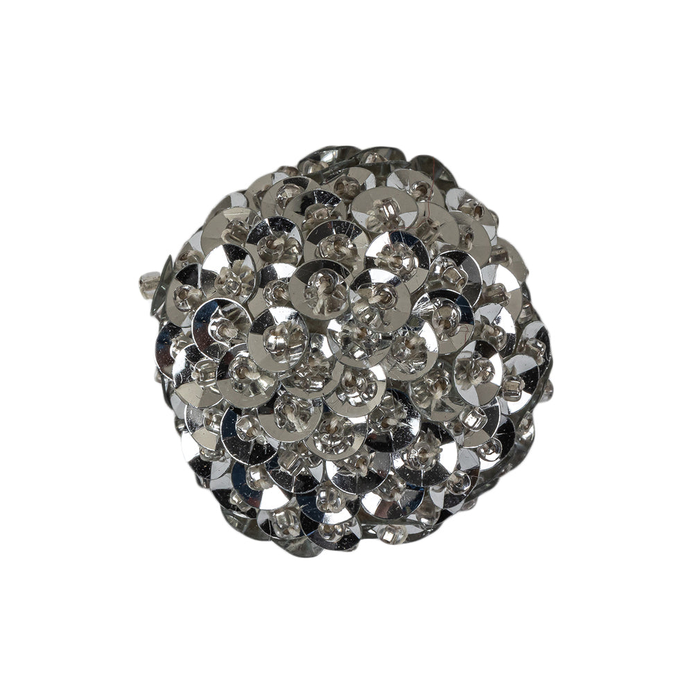 Vintage Silver Domed Sequined and Beaded Shank Back Button - 40L/25.5mm - Joann Fabrics