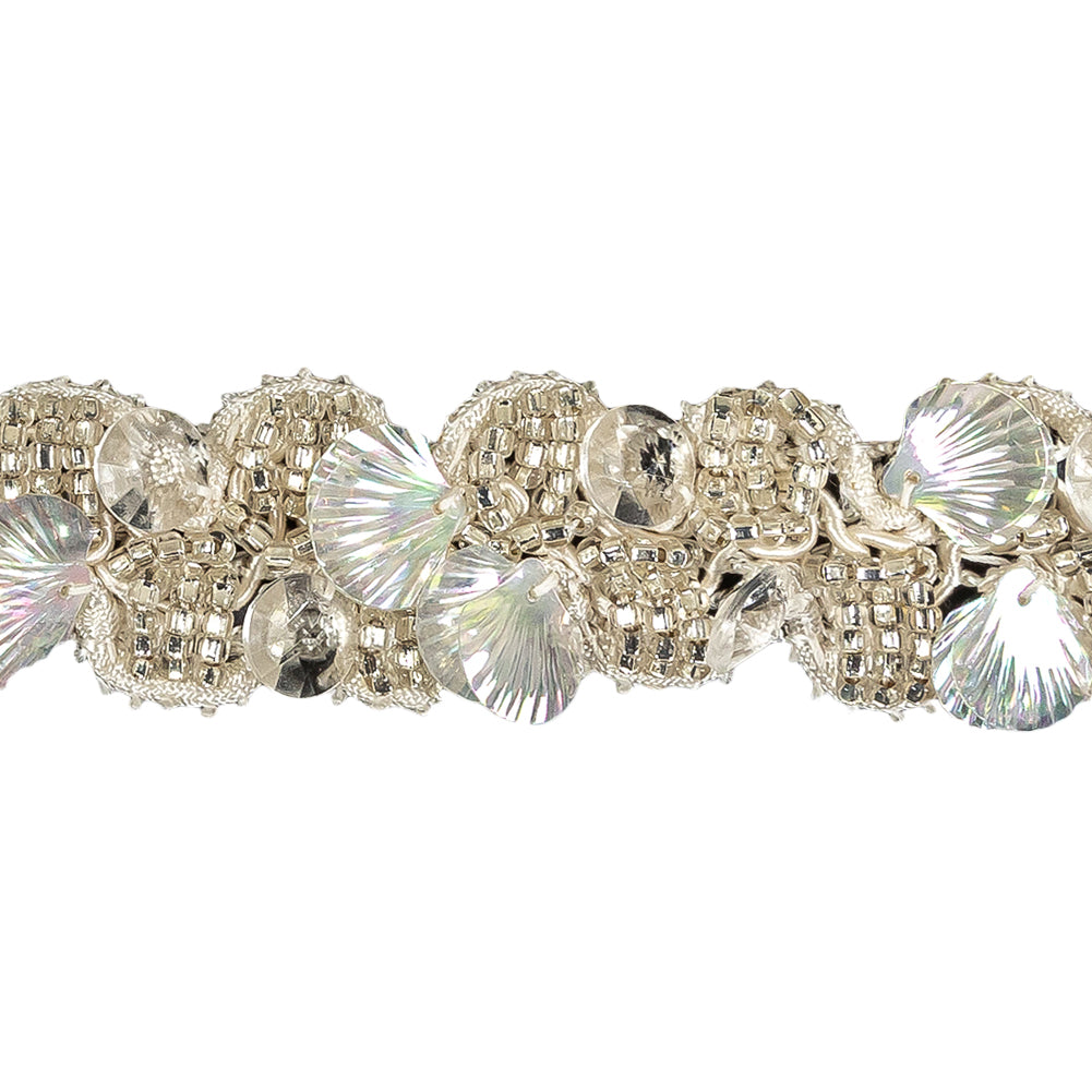 Vintage Iridescent Seashell Sequins and Seed Beaded Braided Trim - 1.125