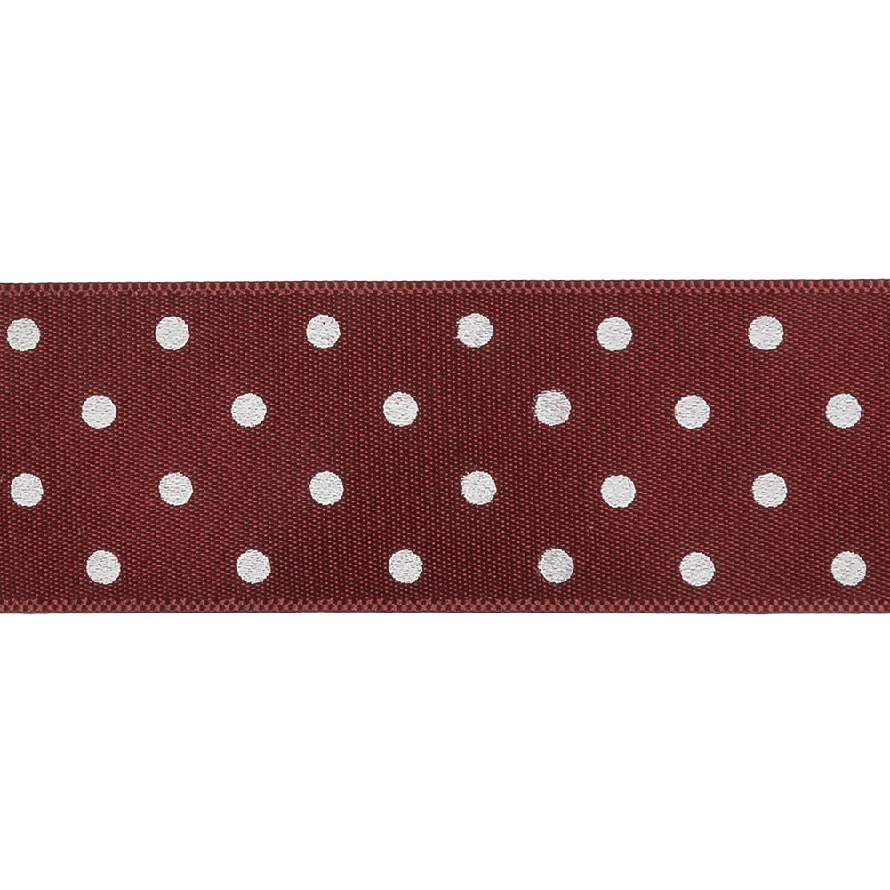 Wine Red and White Polka Dot Satin Ribbon - 1