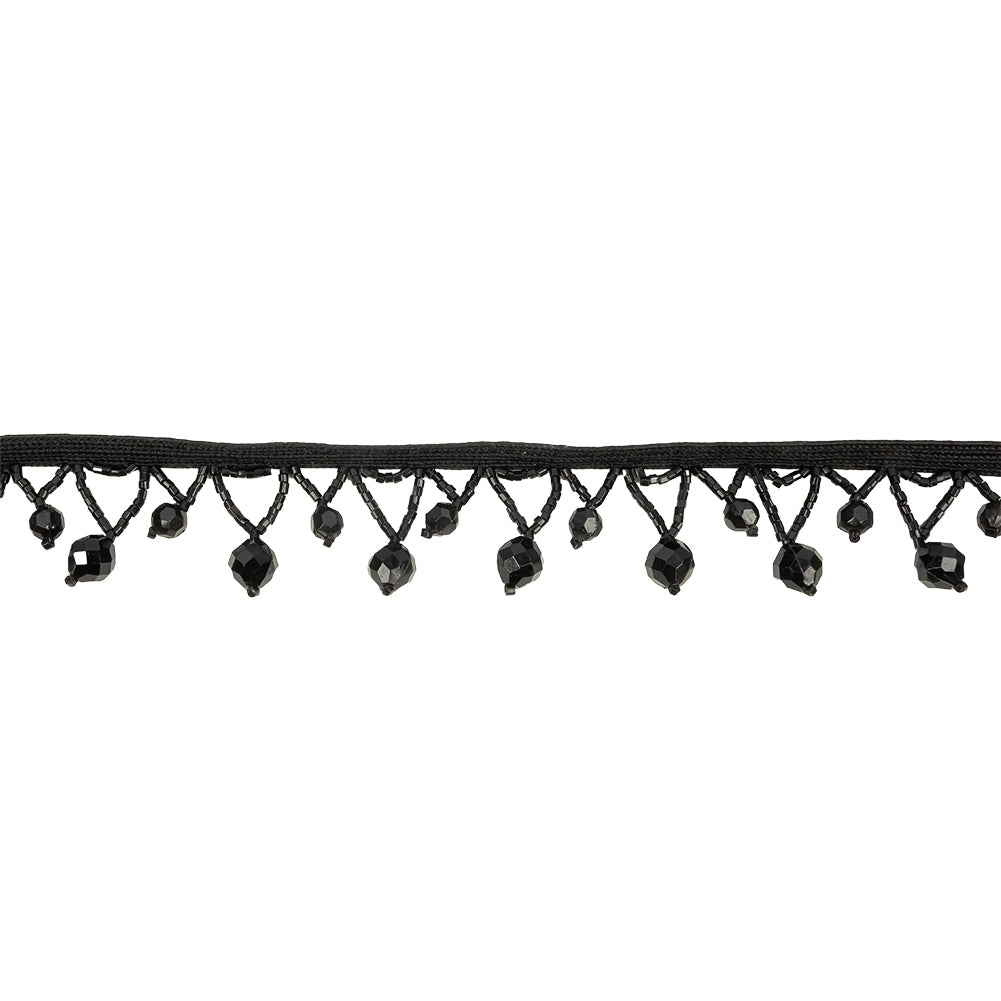 Vintage Black Faceted and Chop Beaded Fringe - 1.375
