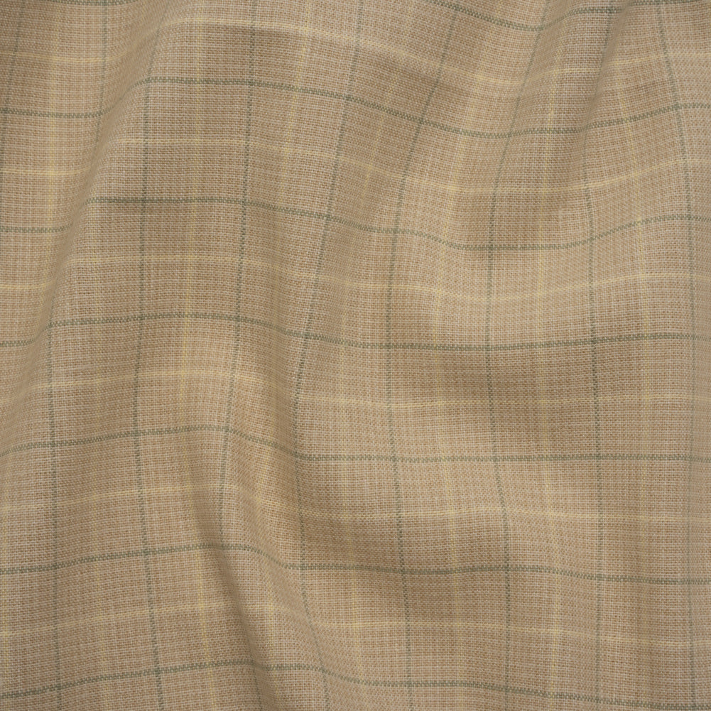 Medium Weight Linen Woven - Beige and Sage Green Windowpane Tattersall Check Plaid - Joann Fabrics