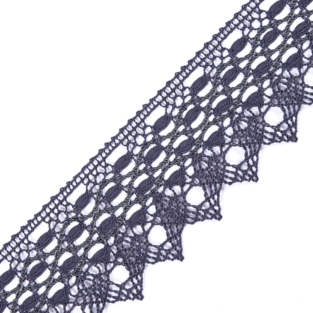 European Gray Scalloped Crochet Lace Trim with Satin Ribbon Detail - 2