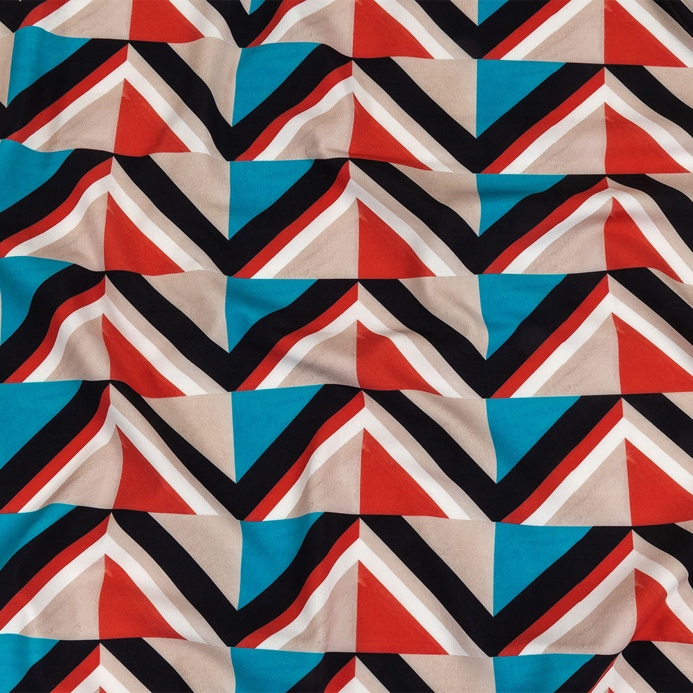 Red, Beige and Teal Triangles UV Protective Compression Swimwear Tricot with Aloe Vera Microcapsules - Joann Fabrics