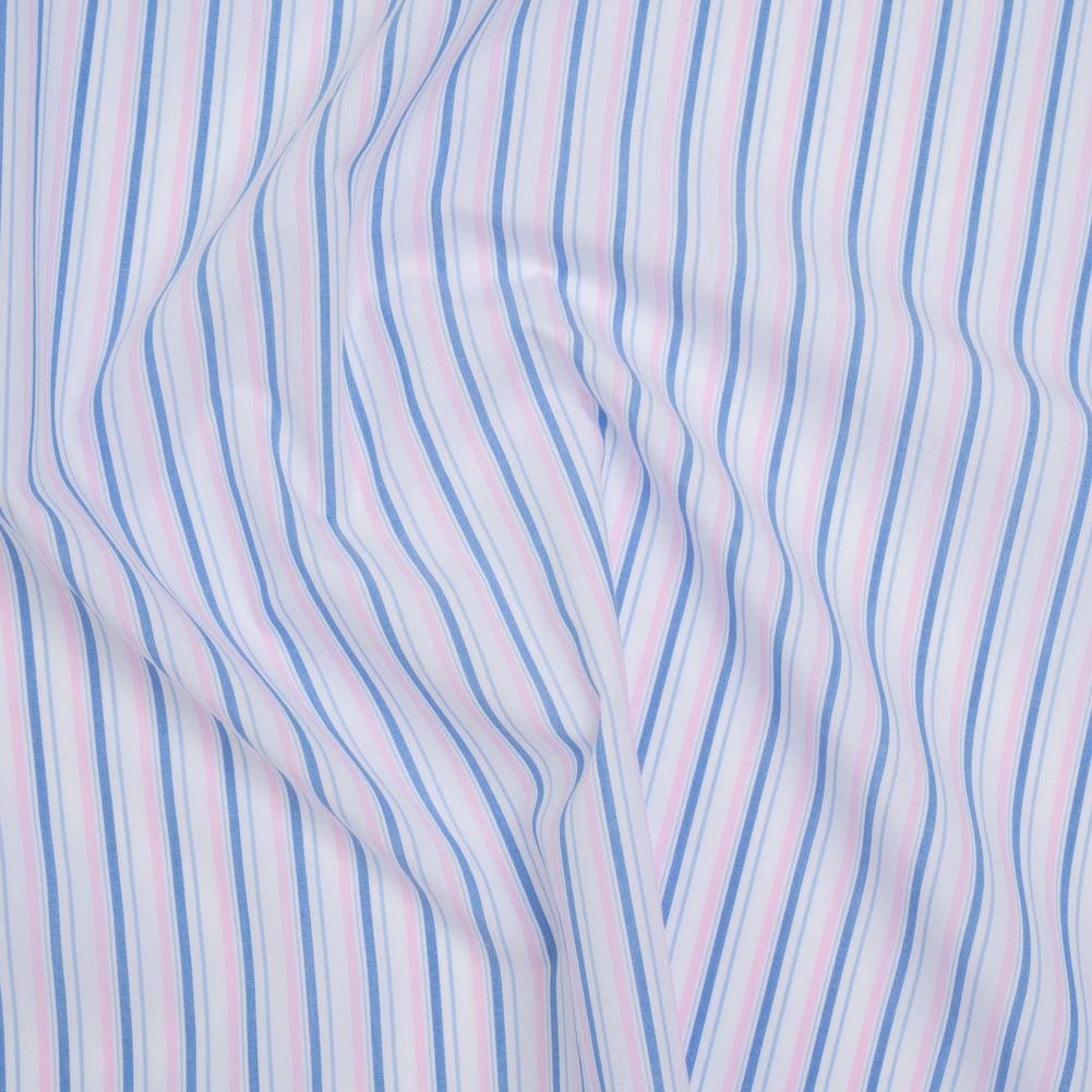 Cotton Shirting - Light Blue, Baby Pink and White Stripes - Deadstock - Joann Fabrics