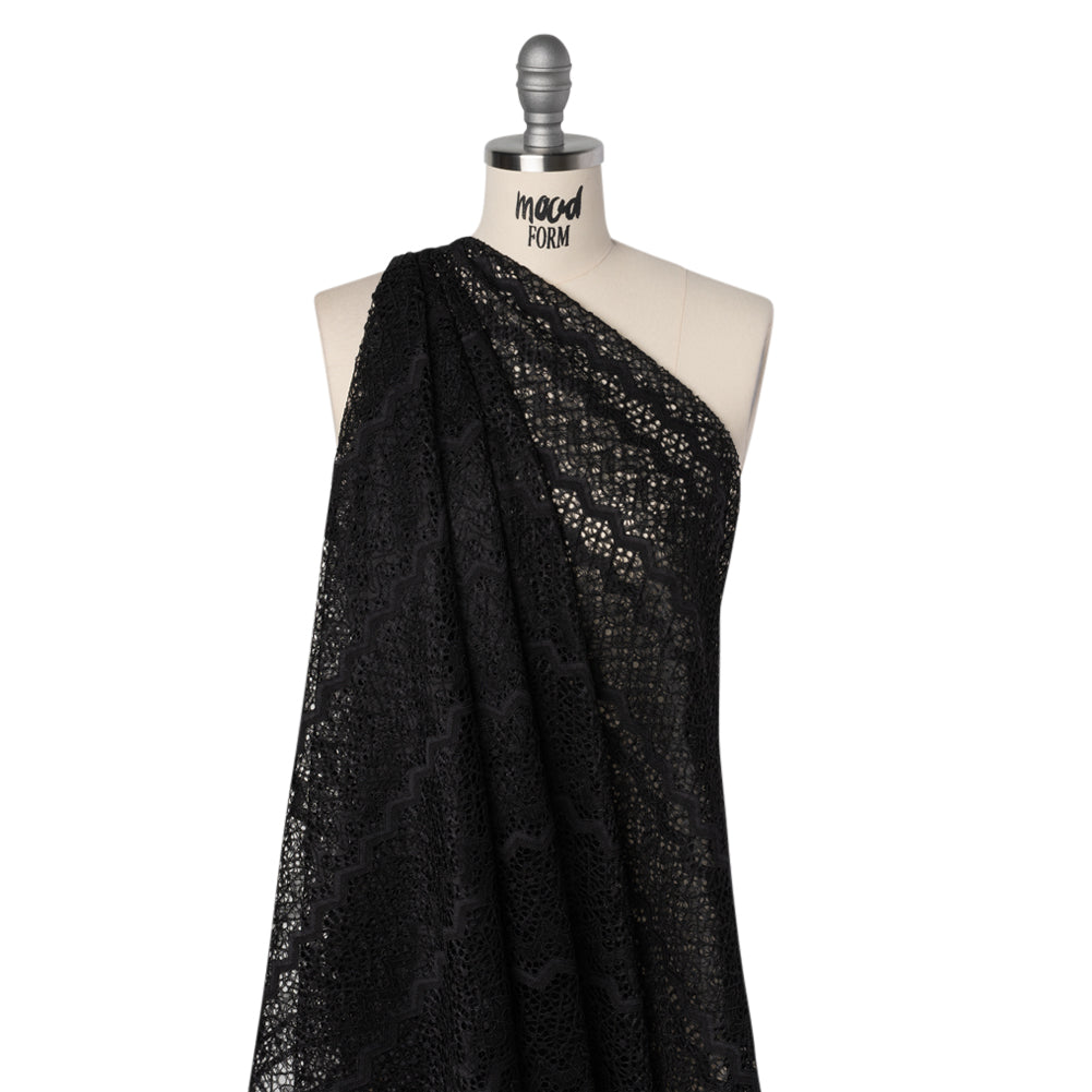 Corded Lace with Eyelash Fringe Edges - Black Zig Zag Stripes - Joann Fabrics