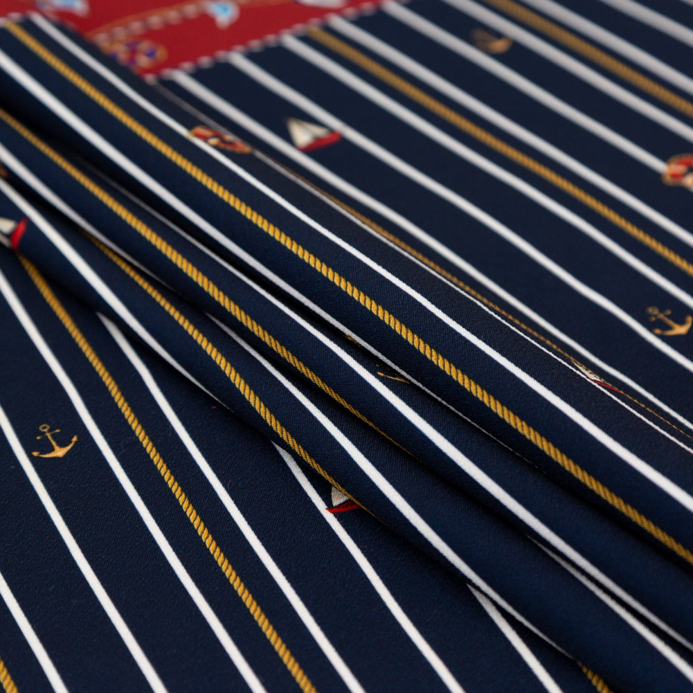 Stretch Polyester Crepe Panel - Nautical Treasures and Stripes - Sailboat Treasures Print - Mood Exclusive St. Tropez Collection - Joann Fabrics