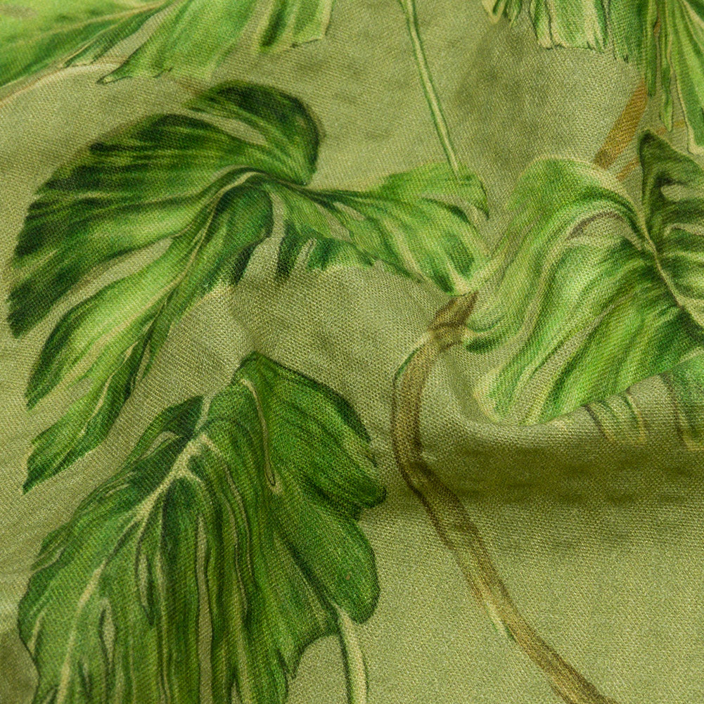 Cotton and Viscose Striped Seersucker Print - Green Leaves - Mood Exclusive Tropic Royale - Joann Fabrics