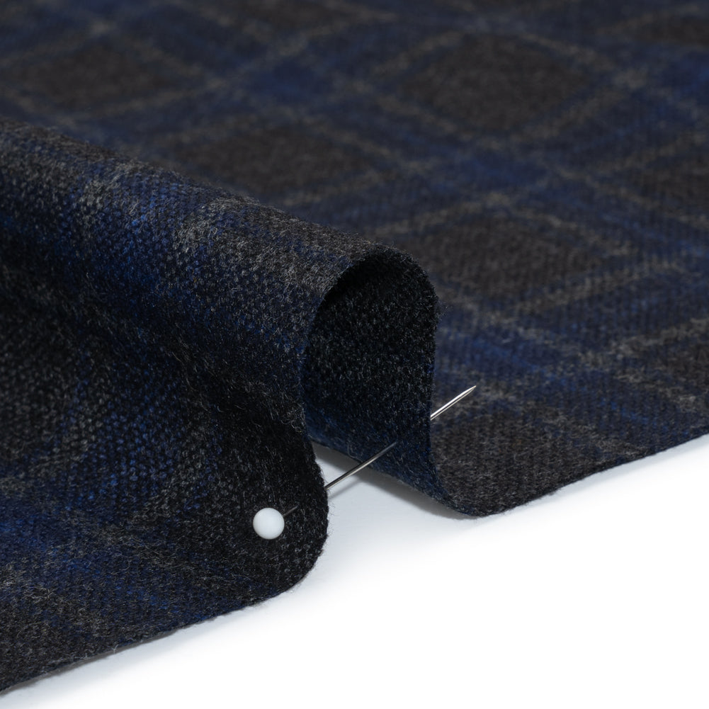 Wool Blend Woven - Charcoal and Blue Plaid - Deadstock - Joann Fabrics