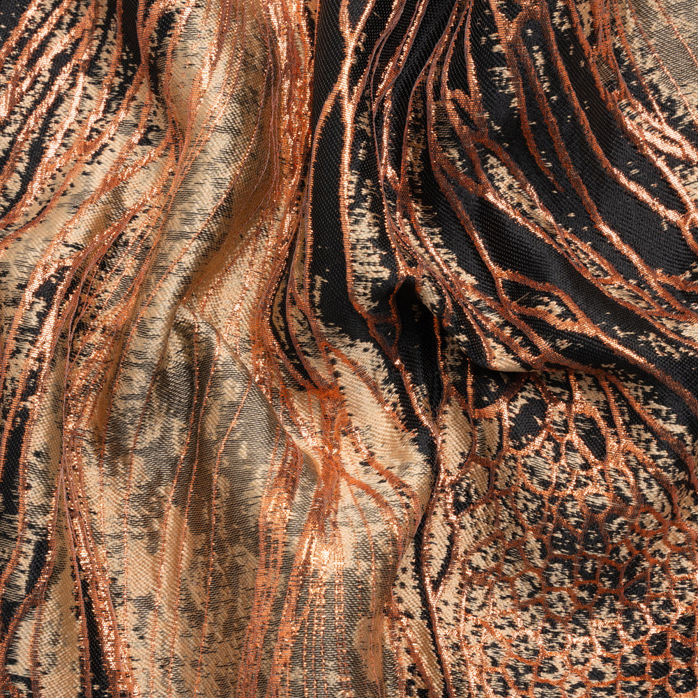 Metallic Copper, Beige and Black Organic Abstractions Luxury Brocade - Joann Fabrics