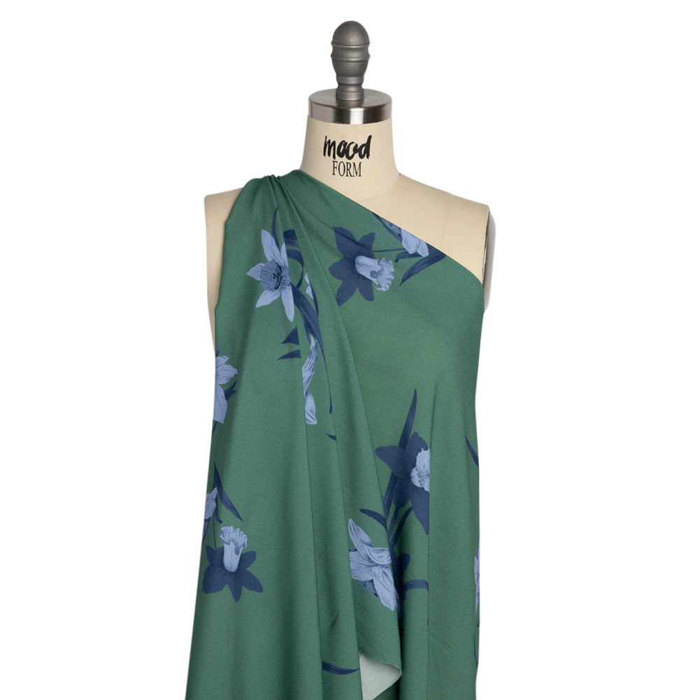 Viscose Crepe Print - Green and Blue Floral - Mood Exclusive April Ever After - Joann Fabrics