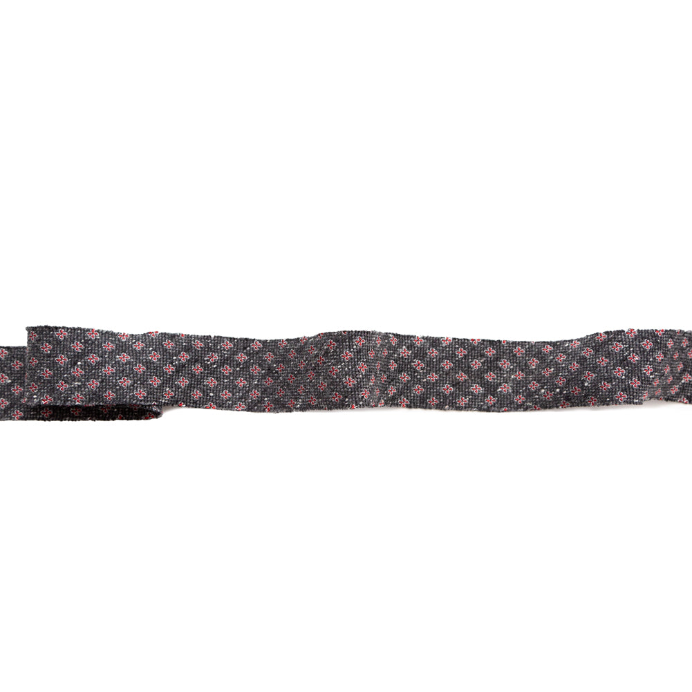 Italian Dark Gray and Red Floral Wool Jacquard Ribbon - 1