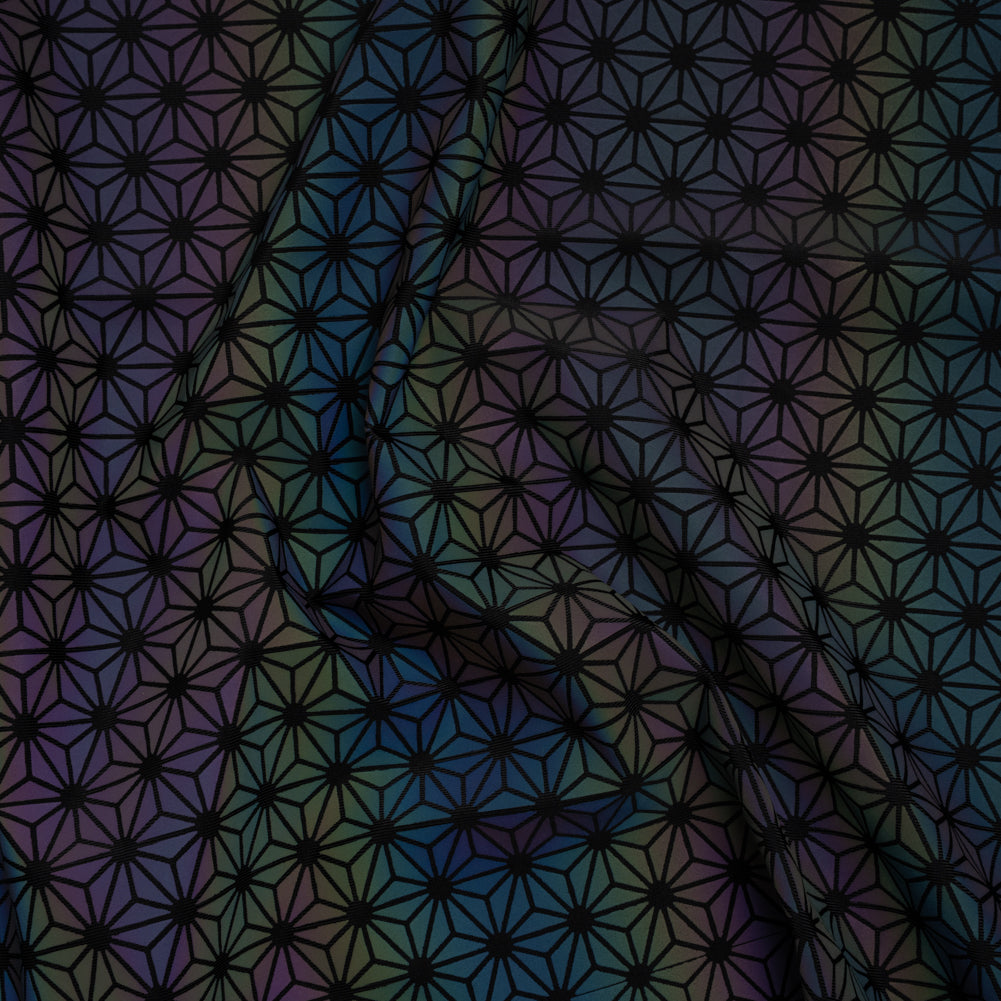 Reflective Print Spandex Knit with 4-Way Stretch - Rainbow and Black Diamond Geometric - Joann Fabrics