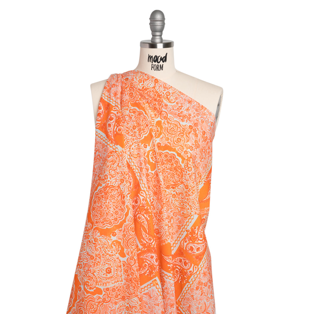 Cotton Voile Panel - Orange Paisley Floral - Sicilian Summer Print - Mood Exclusive Chariot Collection - Joann Fabrics