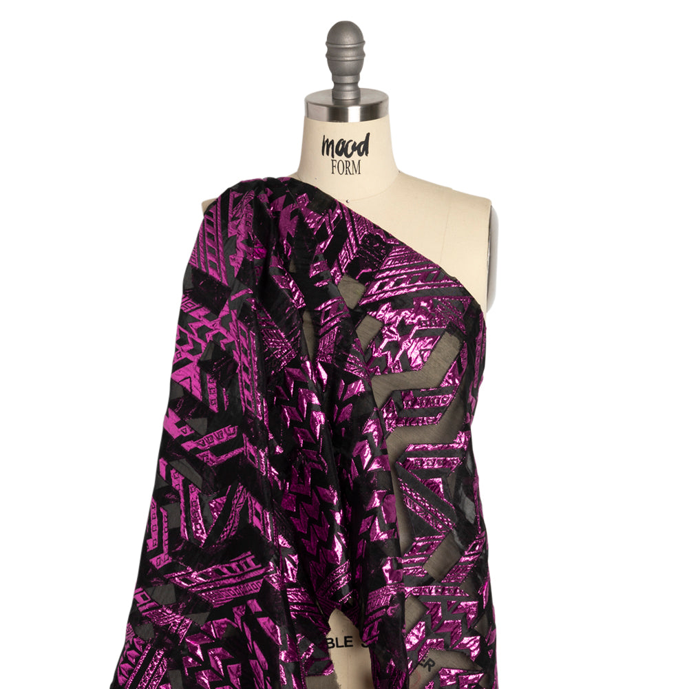 Metallic Fuchsia and Black Geometric Pathways Luxury Burnout Brocade - Joann Fabrics