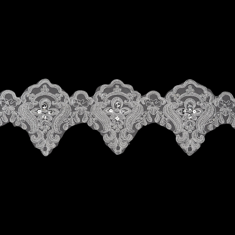 Yaya Han Metallic Corded and Beaded Embroidered Lace Trim - Silver Fae Floral Scallops, 5