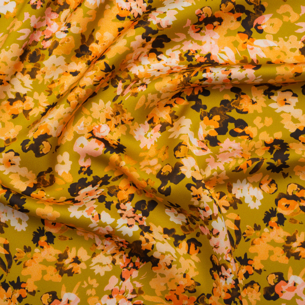 Polyester Satin - Chartreuse, Pale Orange and White Floral - Mood Exclusive Petal Confetti Print - Joann Fabrics