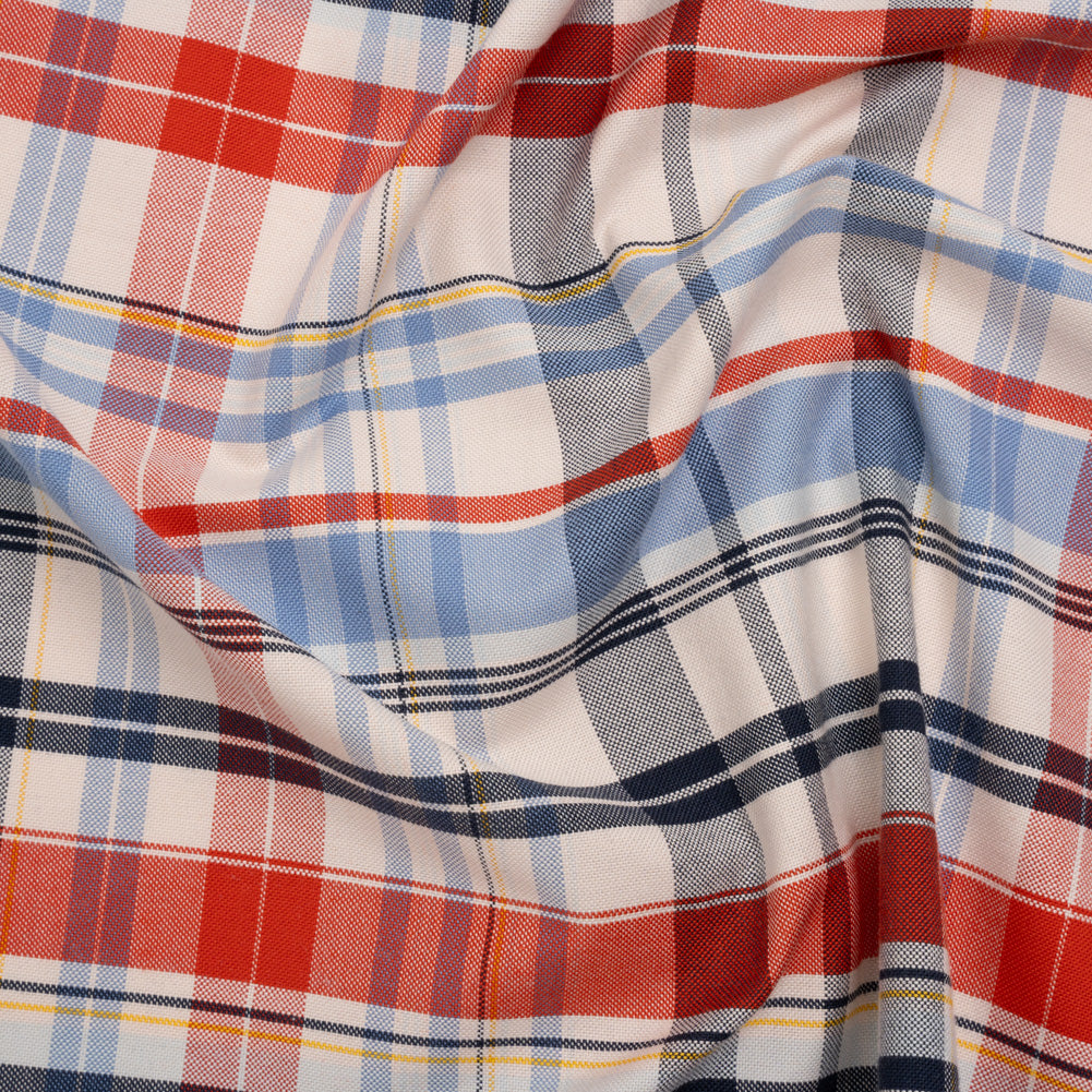 Cotton Oxford Shirting - Cream, Red and Blue Plaid - Deadstock - Joann Fabrics