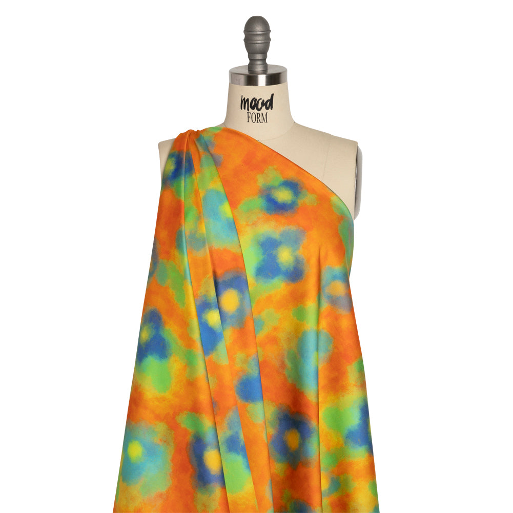 Stretch Cotton Sateen - Orange Painterly Flowers - Hazy Daisy Print - Mood Exclusive Marigold Collection - Joann Fabrics