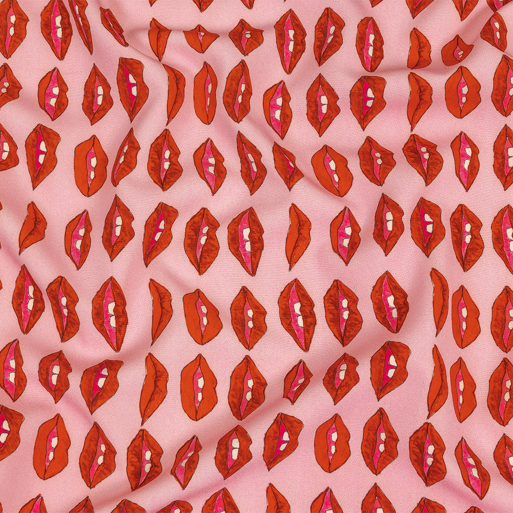 Stretch Polyester Woven Print - Pink and Red Lips - Mood Exclusive Mouthing Off - Joann Fabrics