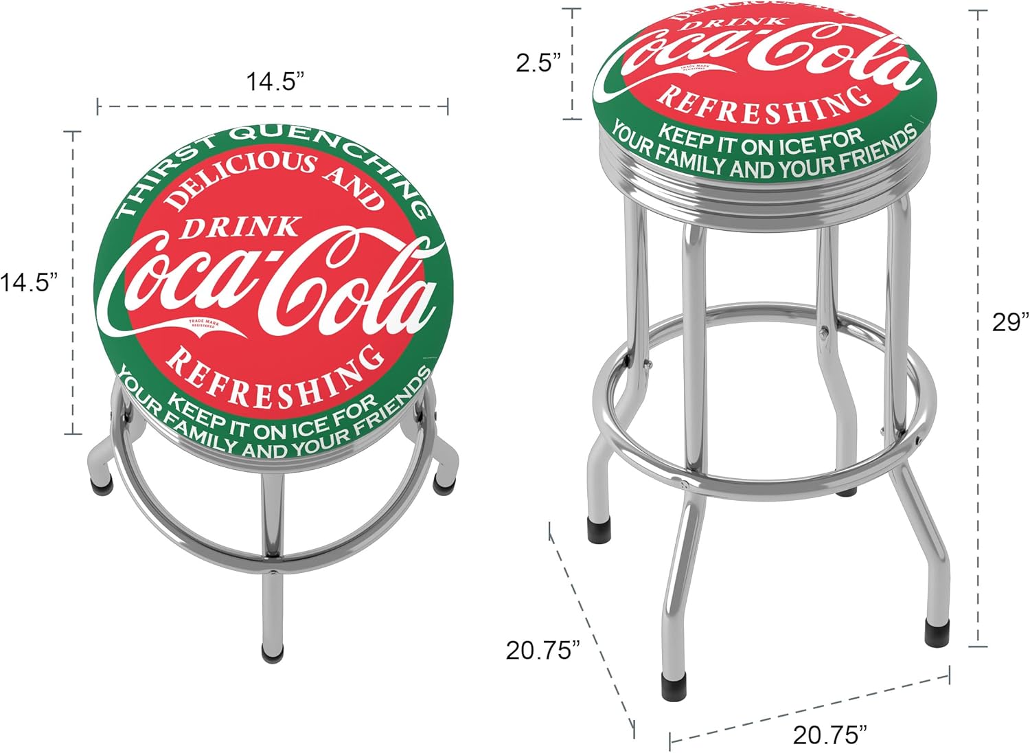 Bar Stool - Coca-Cola Ice Cold Bottle Stool with Retro Chrome Ribbed ...
