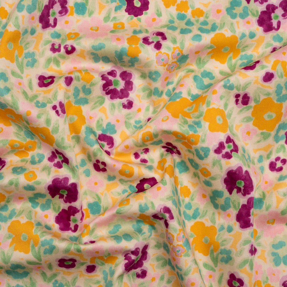 Stretch Cotton Sateen - Yellow and Plum Floral - Midsummer Meadow Print - Mood Exclusive Chariot Collection - Joann Fabrics
